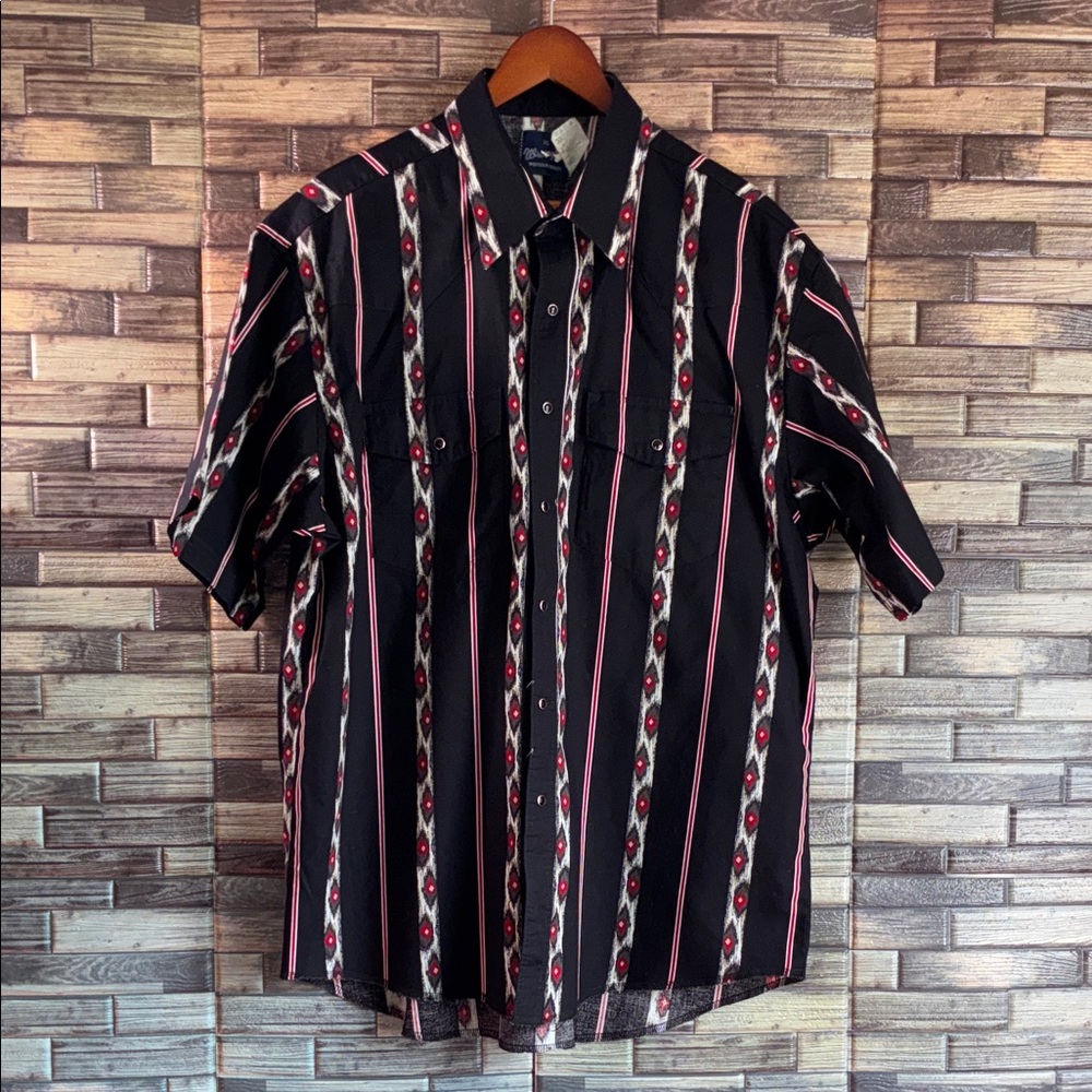 Wrangler Western Aztec VTG Shirt Mens XL Black Pearl Snap